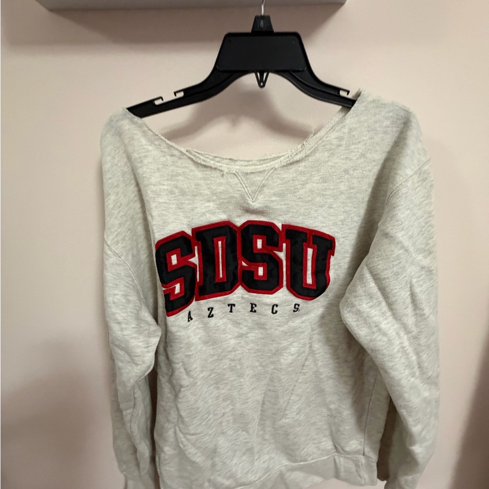 SDSU Off-The-Shoulder Pullover Sweatshirt - Light Gray